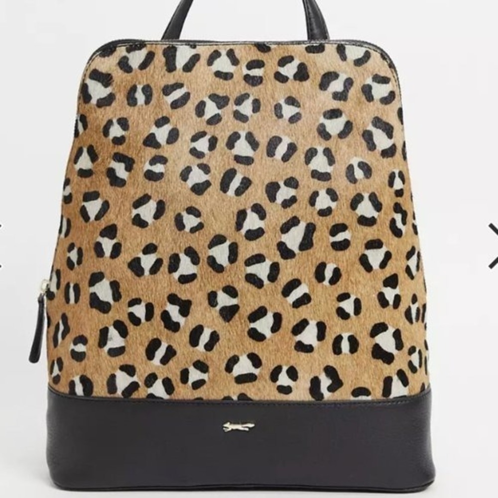 Paul Costelloe Leopard Calf Hair Leather Backpack Gold Fox Logo NWT